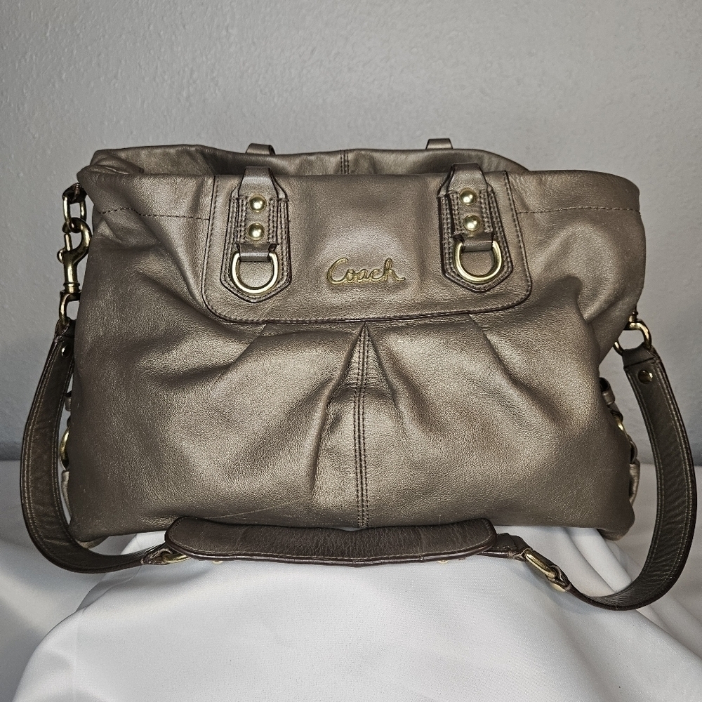 Large Coach Bronze Metallic Leather Shoulder Bag!!